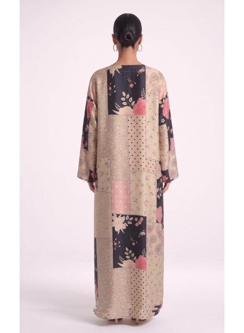 Next Abaya Beige Printed Silk Abaya - Image 2