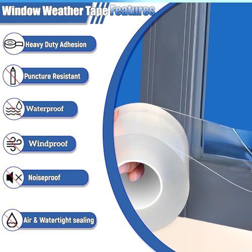 APORNI Window Weather Sealing Tape 2 Inch x 33 FT Weather Stripping Residue-Free Clear Window Insulation Caulk Tape for Doors Windows and Shower Glass Gaps Bathroom - Image 4