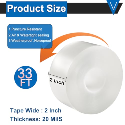 APORNI Window Weather Sealing Tape 2 Inch x 33 FT Weather Stripping Residue-Free Clear Window Insulation Caulk Tape for Doors Windows and Shower Glass Gaps Bathroom - Image 2