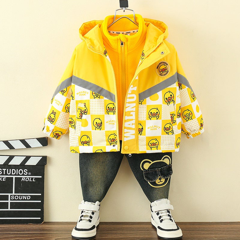 Little Yellow Duck Children'S Clothing Boys Jacket Children'S Three-In-One Detachable Jacket Boys Thickened - Image 3