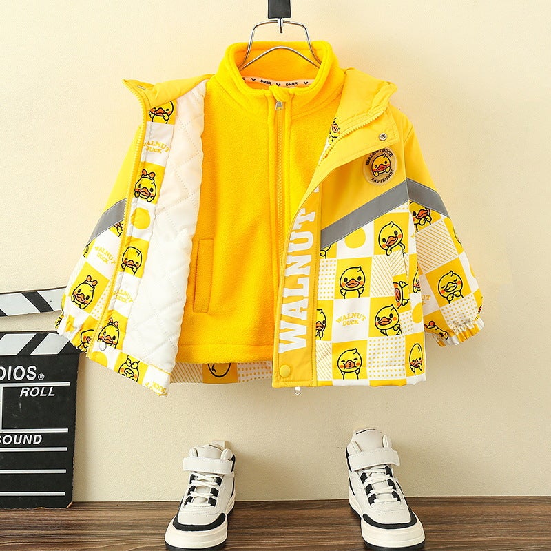 Little Yellow Duck Children'S Clothing Boys Jacket Children'S Three-In-One Detachable Jacket Boys Thickened - Image 5