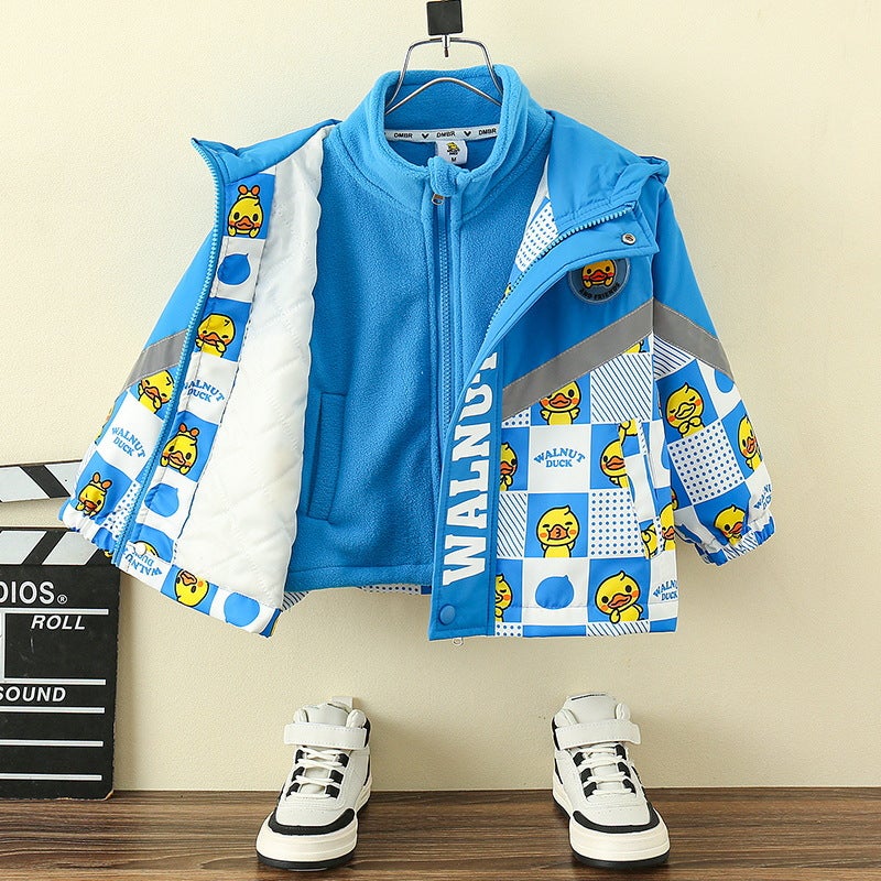 Little Yellow Duck Children'S Clothing Boys Jacket Children'S Three-In-One Detachable Jacket Boys Thickened - Image 4