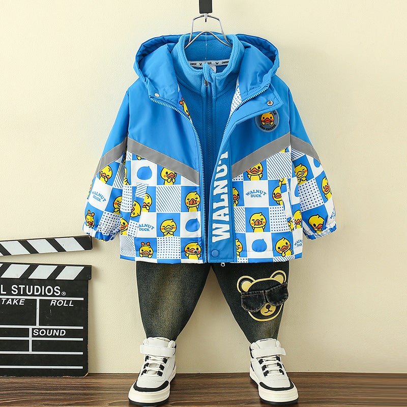 Little Yellow Duck Children'S Clothing Boys Jacket Children'S Three-In-One Detachable Jacket Boys Thickened - Image 2