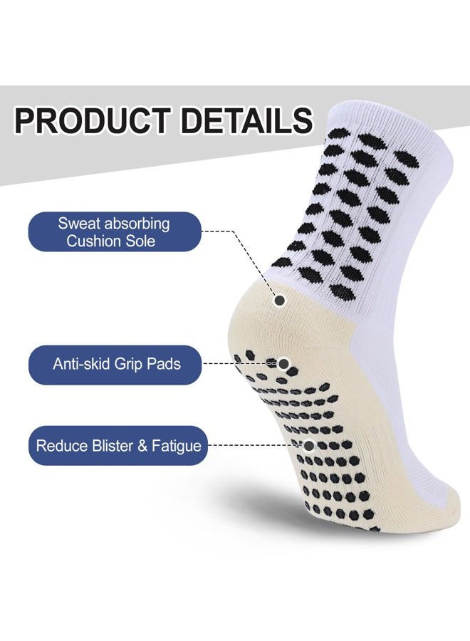 Ultrafun 5 Pairs Kids Youth Grip Soccer Socks Cushioned Non Slip Football Athletic Sports Socks, White, L - Image 4