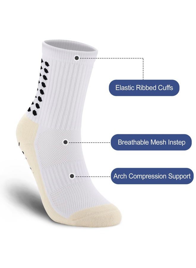 Ultrafun 5 Pairs Kids Youth Grip Soccer Socks Cushioned Non Slip Football Athletic Sports Socks, White, L - Image 3