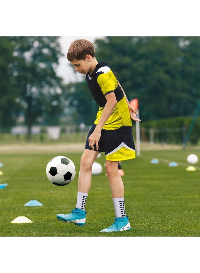 Ultrafun 5 Pairs Kids Youth Grip Soccer Socks Cushioned Non Slip Football Athletic Sports Socks, White, L - Image 2