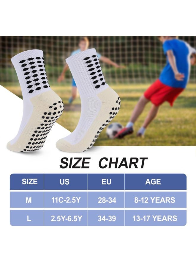 Ultrafun 5 Pairs Kids Youth Grip Soccer Socks Cushioned Non Slip Football Athletic Sports Socks, White, L - Image 5