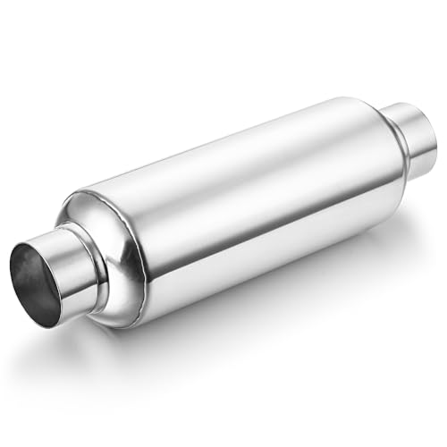 LCGP 2.25" Inlet Universal Resonator, 2.25" Outlet 13.77" Overall Length Stainless Steel High Performance Muffler, Polished, Pass-Thru Design - Image 1