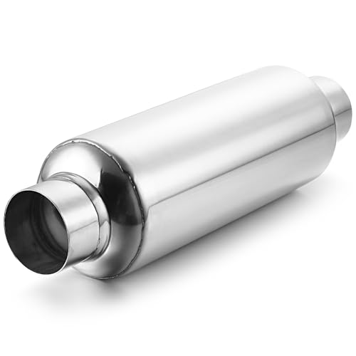 LCGP 2.25" Inlet Universal Resonator, 2.25" Outlet 13.77" Overall Length Stainless Steel High Performance Muffler, Polished, Pass-Thru Design - Image 3