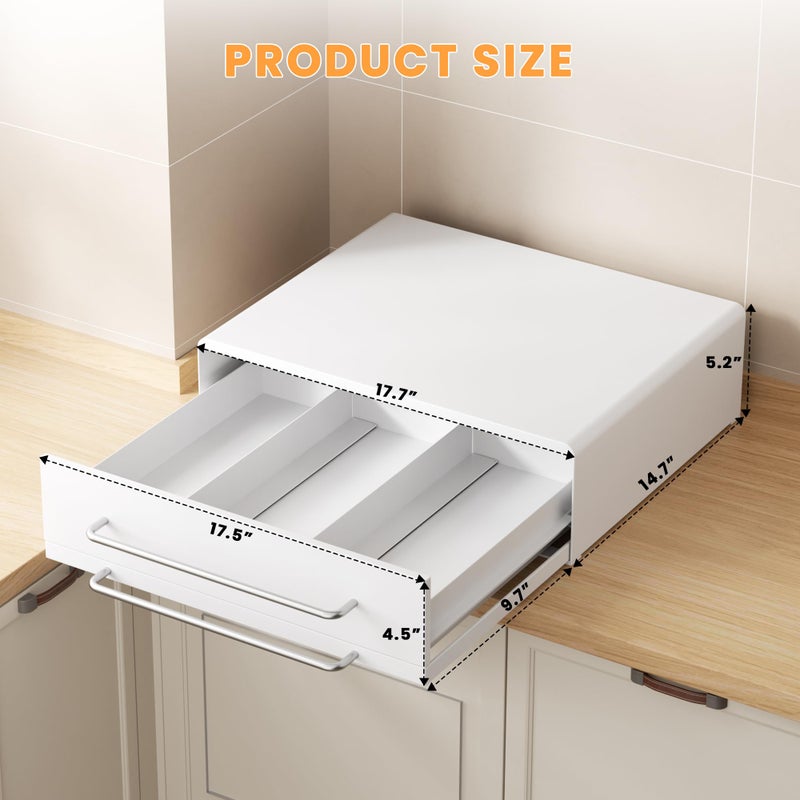 DTK Microwave Stand with Pull-Out Drawer & Tray, Kitchen Storage Drawers Countertop for Compact Microwave, Coffee Station & Kitchen Appliance, Microwave Riser with Storage, White(Stand+Drawer+Tray) - Image 2