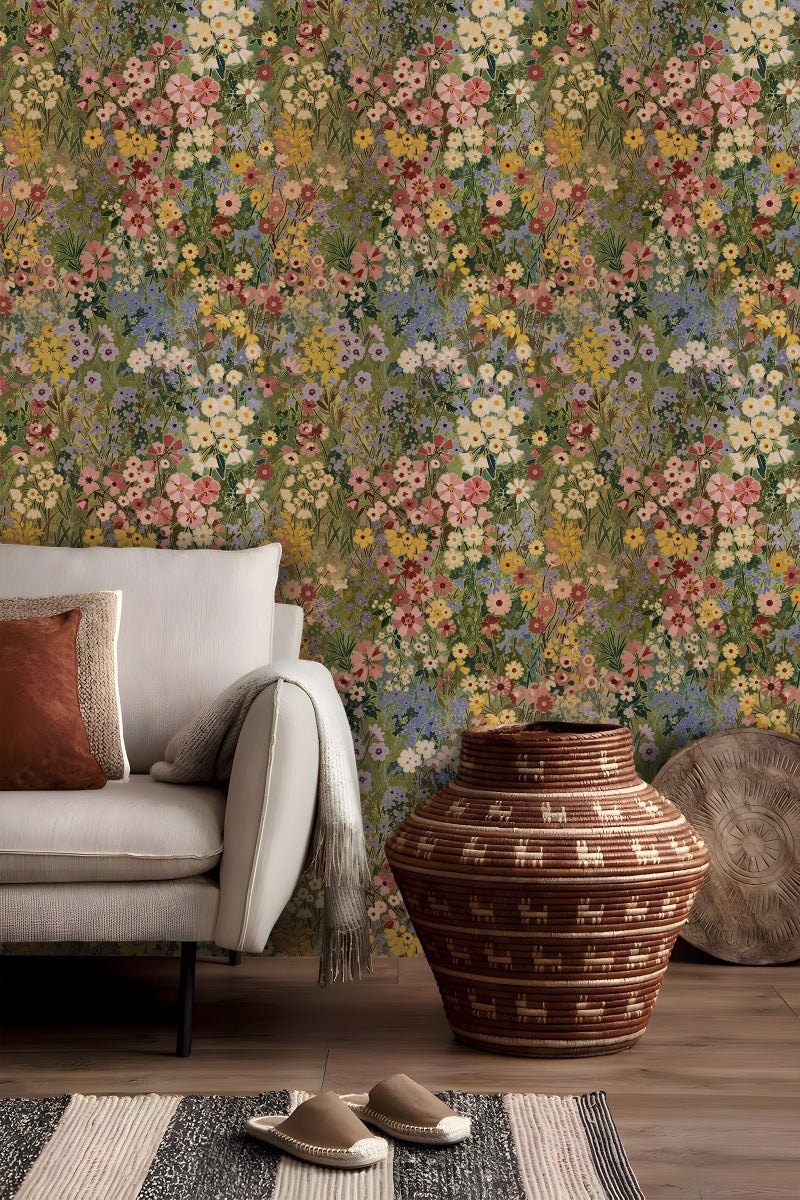 Vintique Floral Wallpaper Peel and Stick Boho Wall Paper Removable Waterproof Green Petal Pattern Contact Paper for Bedroom, Bathroom, Home Wall 17.3" x 236.3" - Image 2