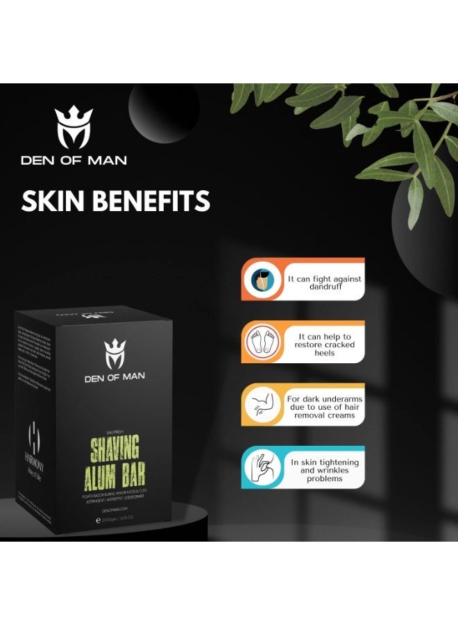 DEN OF MAN Alum Stone For Men After Shave Fitkari Bar for Razor Burns, Minor Cuts, Skin Antiseptic Achieve a Smooth and Refreshing Shave Every Time (4 Pieces of 100gm Each) - Image 4