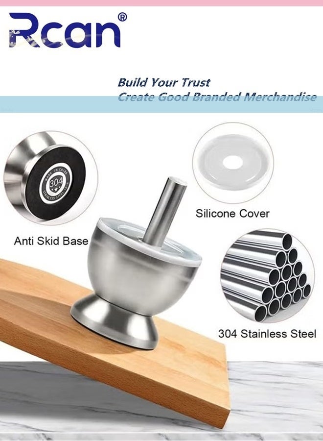 ركان مجموعة الهاون والمدقة من الفولاذ المقاوم للصدأ، مطحنة توابل مع غطاء، كسارة حبوب، وعاء أعشاب، مسحوق بيستو - Image 3