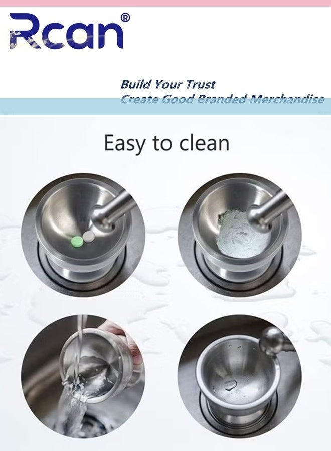 ركان مجموعة الهاون والمدقة من الفولاذ المقاوم للصدأ، مطحنة توابل مع غطاء، كسارة حبوب، وعاء أعشاب، مسحوق بيستو - Image 4