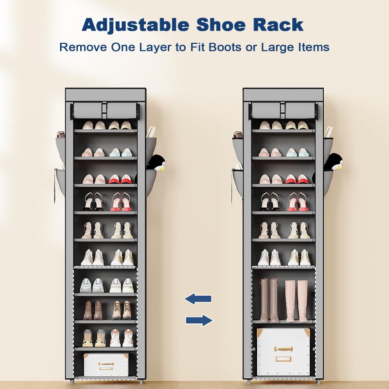 Mavivegue Shoe Rack with Cover, 10 Tier Tall Shoe Organizer for 18-22 Pairs of Shoes, Shoe Storage Organizer for Entryway, Closet, Garage, Grey, S - Image 3