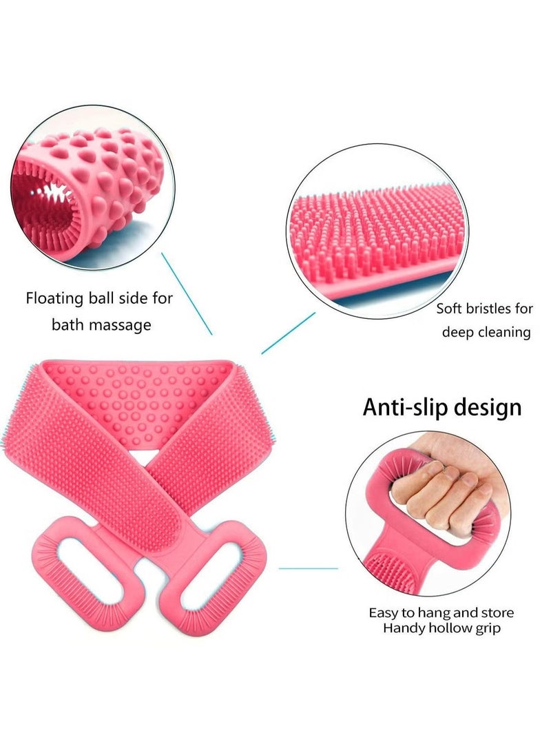 ELTRAZONE Silicone Body Scrubber Bath Towel Belt – 2-Sided Silicone Back Scrubber for Shower, Pink – Gentle Exfoliating & Massage Bath Tool for Clean, Smooth Skin - Image 2