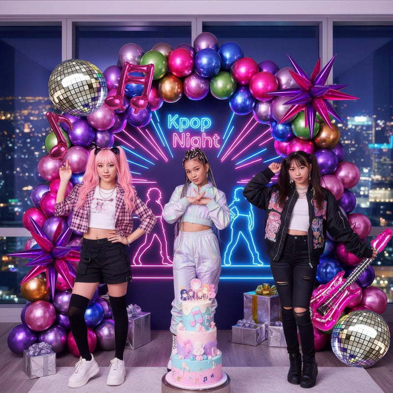 kozee K-Pop Music Themed Decorations with Hot Pink Purple Green Blue Silver Gold Metallic Balloon kit Latex star Disco ball Balloons for Birthday grad class of 80s 90s fans prom bachelorette Decorations - Image 2
