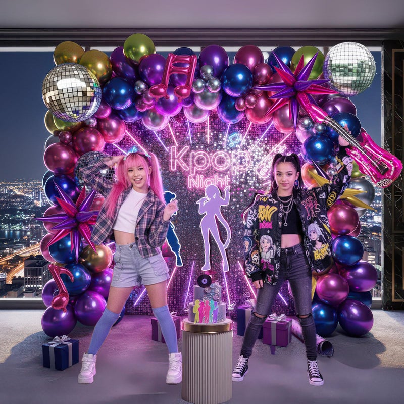 kozee K-Pop Music Themed Decorations with Hot Pink Purple Green Blue Silver Gold Metallic Balloon kit Latex star Disco ball Balloons for Birthday grad class of 80s 90s fans prom bachelorette Decorations - Image 5
