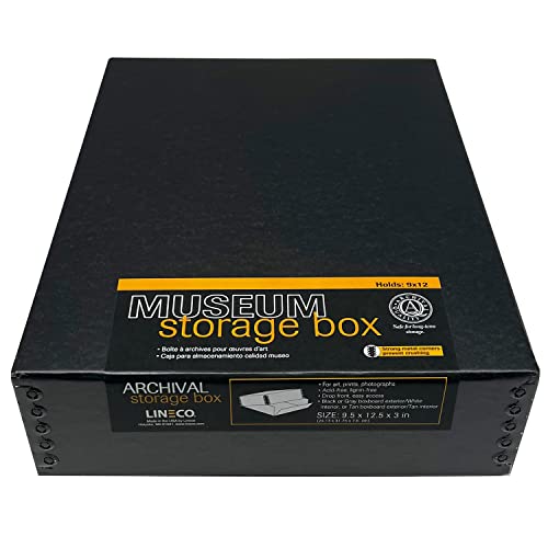 Lineco, 9x12x3 Museum Storage Box, Removable Lid and Drop Front Design. Archival Acid-Free with Metal Edge. Storing for Photos, Documents, Prints, DIY, Black - Image 2