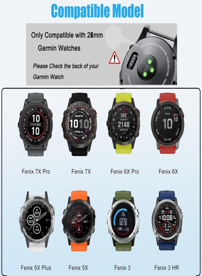 أساور مقاومة للماء متوافقة مع ساعات Garmin Fenix 5X / Fenix 6X / Fenix 7X، أساور رياضية بديلة ناعمة مقاس 26 مم لساعات Fenix 7X Pro / Fenix 6X Pro / Fenix 5X Plus / Tactix Delta (رمادي) - Image 2