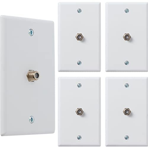 Newhouse Hardware 2.75 x 4.5 in. 1-Port TV Cable Wall Plate with F-Connector for Coaxial Cable, 5-Pack TVP-WH-05 - Image 1