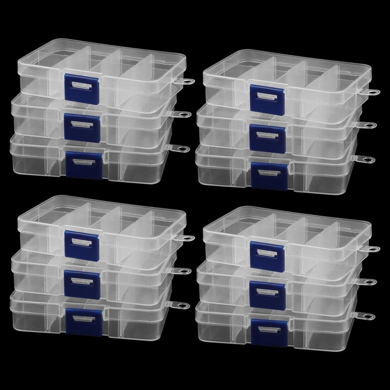 MANCHAP 12 PCS 8 Grids Plastic Bead Storage Boxes, Organizer Storage with Adjustable Compartments, 10.5 x 6.8 x 2.3cm Clear Plastic Jewellery Organisers Bead Storage Containers Case for Art Crafts - Image 1