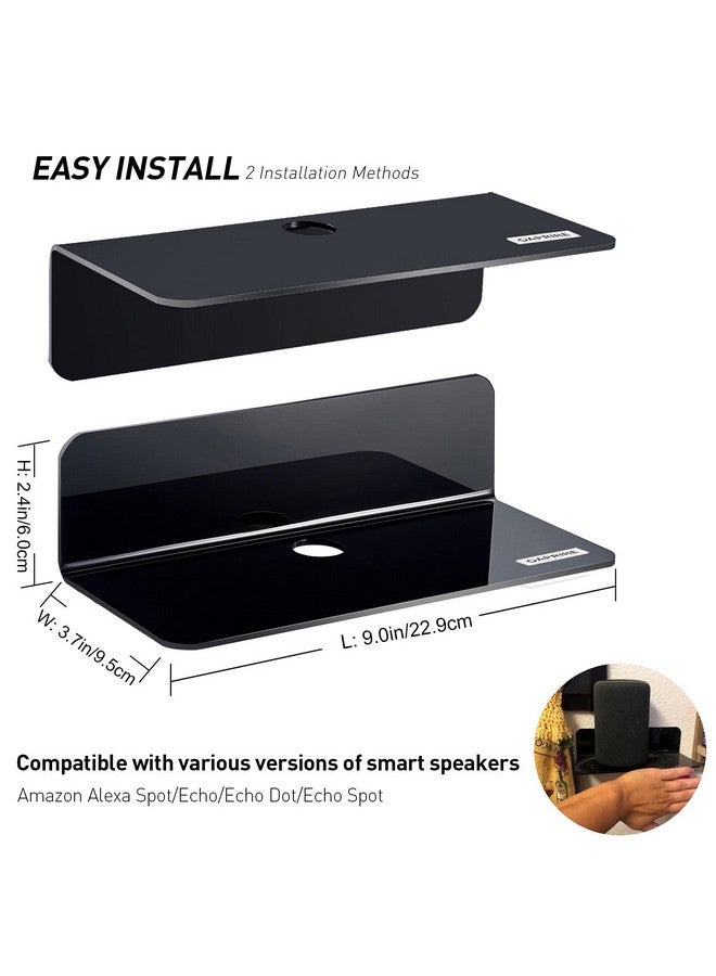 OAPRIRE OAPRIRE Acrylic Floating Wall Shelves Set of 2, Damage-Free Expand Wall Space, Small Display Shelf for Smart Speaker/Action Figures with Cable Clips - Image 4