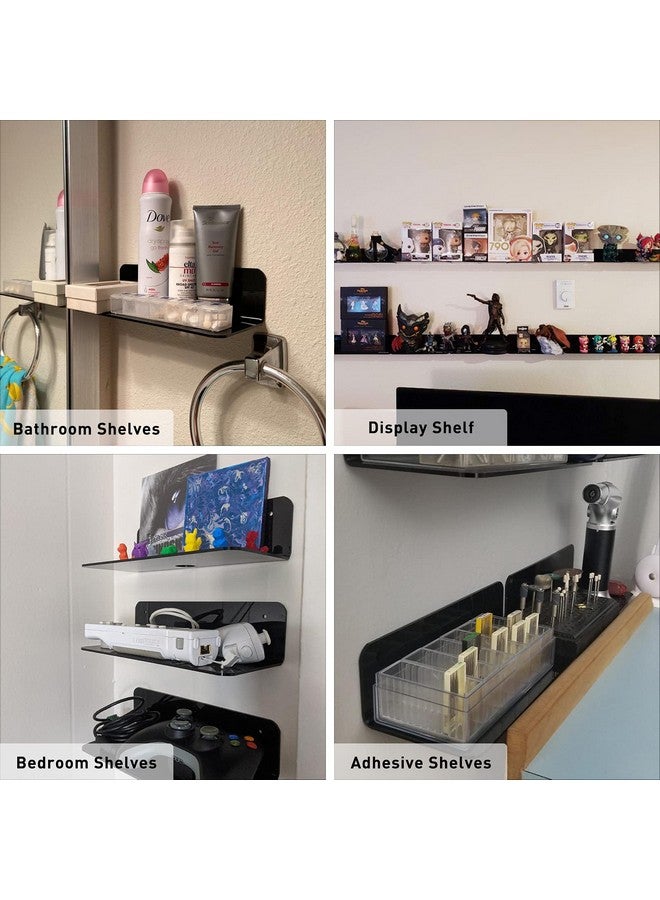 OAPRIRE OAPRIRE Acrylic Floating Wall Shelves Set of 2, Damage-Free Expand Wall Space, Small Display Shelf for Smart Speaker/Action Figures with Cable Clips - Image 1