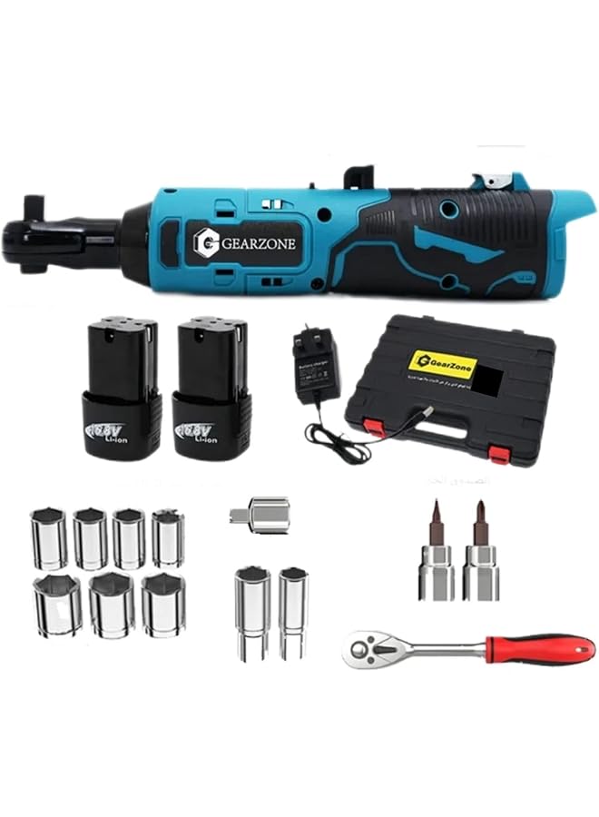 جيرزون طقم مفتاح ربط لاسلكي 16.8 (18 قطعة)، مفتاح ربط كهربائي بسرعة متغيرة وإضاءة ليد، بما في ذلك بطاريتان ليثيوم