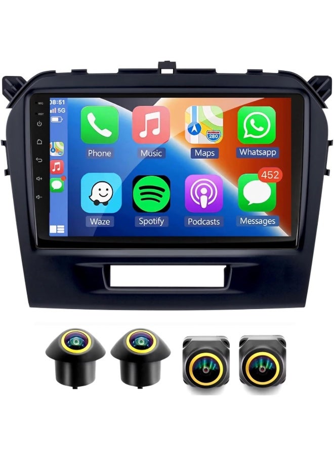 فيريكس ستيريو سيارة سوزوكي فيتارا بشاشة أندرويد 2015-2023 مع Apple Carplay Android Auto لاسلكي واي فاي DSP FM&AM بلوتوث AHD كاميرا متضمنة واجهة سريعة (8 + 128 جيجابايت 2K 360D كاميرا) - Image 1