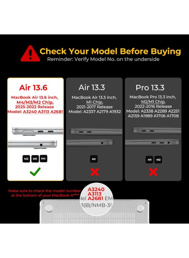وايكيل جراب صلب شفاف لجهاز MacBook Air 13.6 بوصة طراز M4 2025/2024/2023/2022 M3 M2 A3240 A3113 A2681 مع غطاء لوحة مفاتيح وواقي شاشة وقطعة قماش للتنظيف للاستخدام اليومي والحماية الكاملة - Image 2