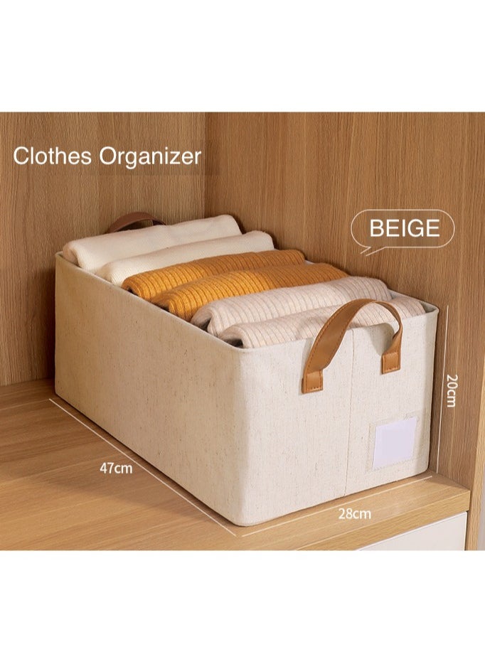 Generic Wardrobe Clothes Organizer Foldable Closet Storage Organizer for Clothes Jeans Washable Closet Storage Boxes with Carrying Handles Cube Storage Bin for Home Bedroom Office, Beige, 47*28*20cm  - Image 3