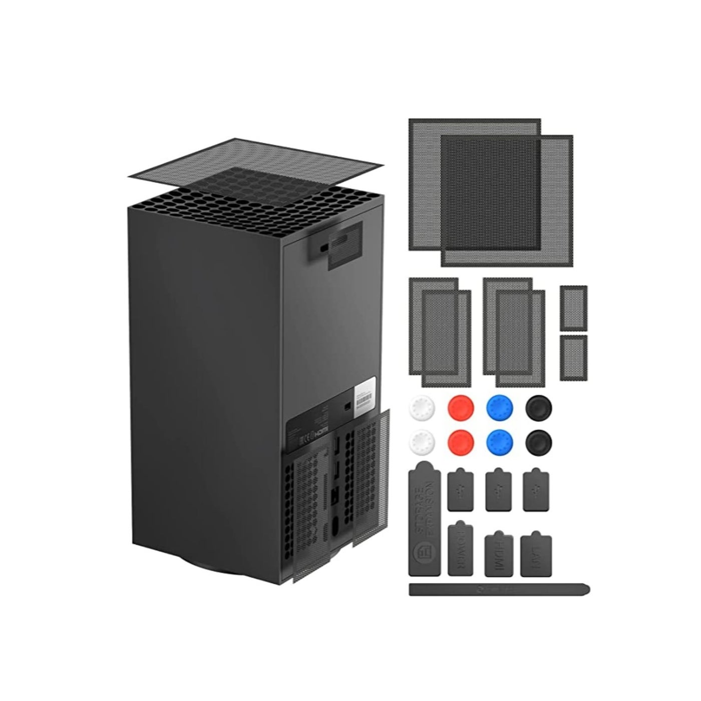 Dust Filter Cover for Xbox Series X with Rubber Dust Plugs, Top Case Dust Proof Filter Cover, Silicone Dust Plugs and Thump Grip Caps for Xbox Series X - 2 Pack Sets