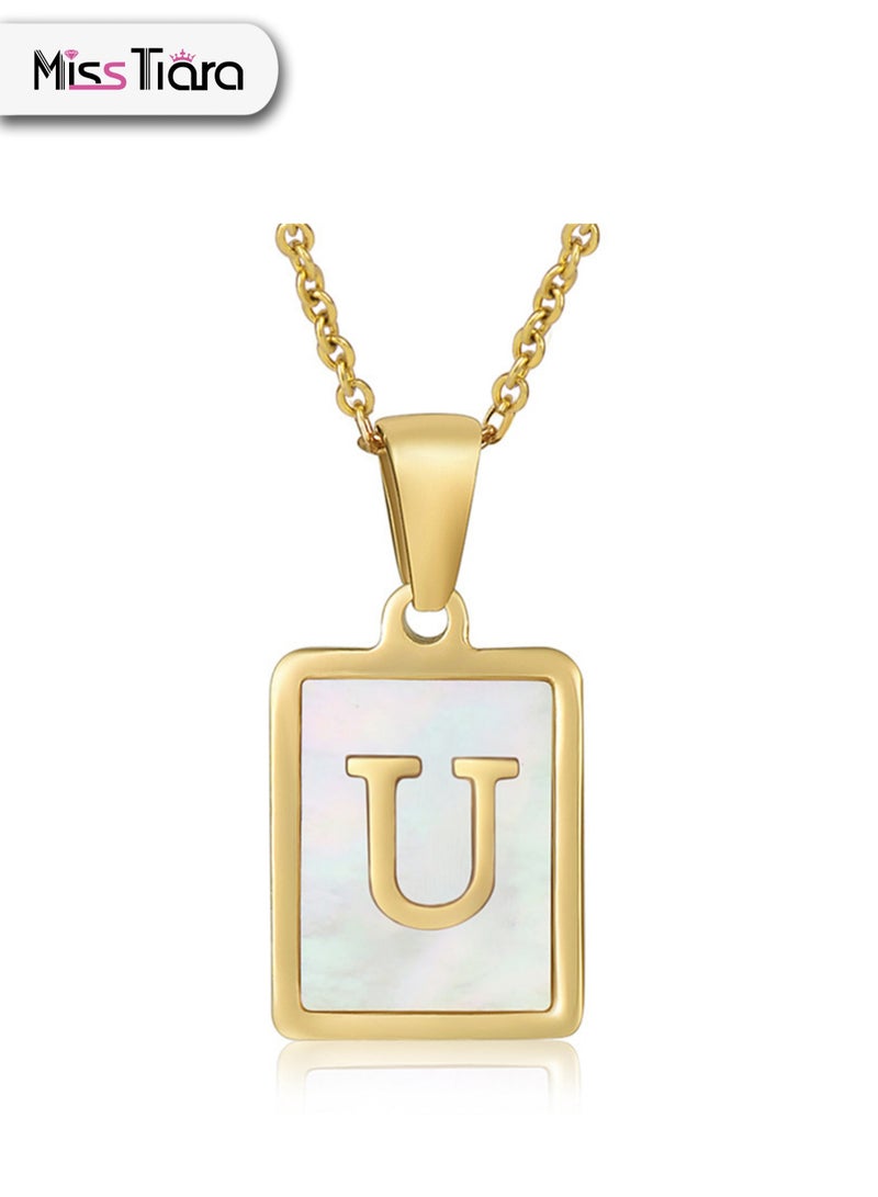 MissTiara Capital Letter A-Z Initial Chain Necklace For Girls Women Stainless Steel Square Charm A-Z Alphabet Pendant Necklace Good idea for birthday gifts graduation commemorations or classmate gifts - Image 1