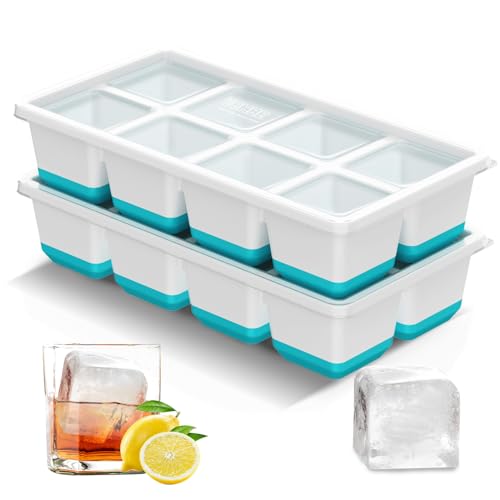 VEHHE Ice Cube Tray, 2 Pack Reusable Large Ice Cube Molds, Ice Cube Trays for Freezer with Lid, Easy Release Ice Tray for Drinks, Whiskey, Cocktails - Image 1