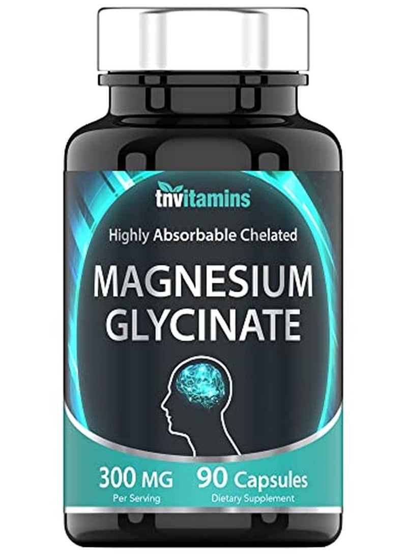 tnvitamins Magnesium Glycinate Capsules 300 MG Per Serving 90 Count Pure Chelated Magnesium Bisglycinate Powder Supplement Glicinato de Magnesio for Sleep Calm Nerve Stress Support TNVitamins