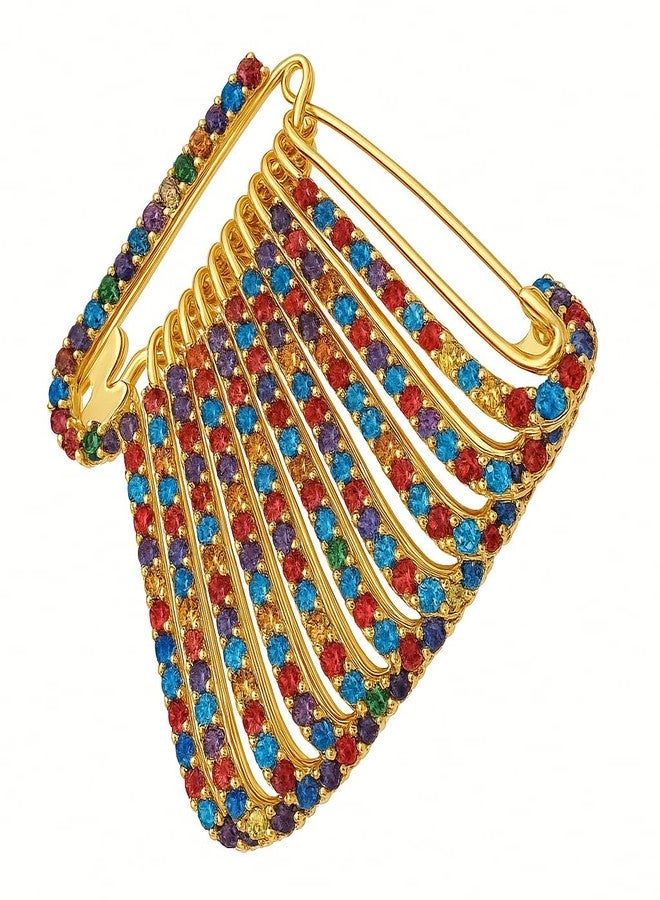 Fiable Collection Luxury Gold-Plated Multicolor Crystal Saree Pin Brooch for Women & Girls | Designer Rhinestone Saree Accessory | Stylish Saree Clip for Wedding & Festive Outfits - Image 1