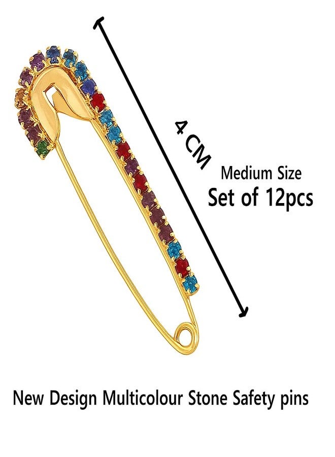 Fiable Collection Luxury Gold-Plated Multicolor Crystal Saree Pin Brooch for Women & Girls | Designer Rhinestone Saree Accessory | Stylish Saree Clip for Wedding & Festive Outfits - Image 3