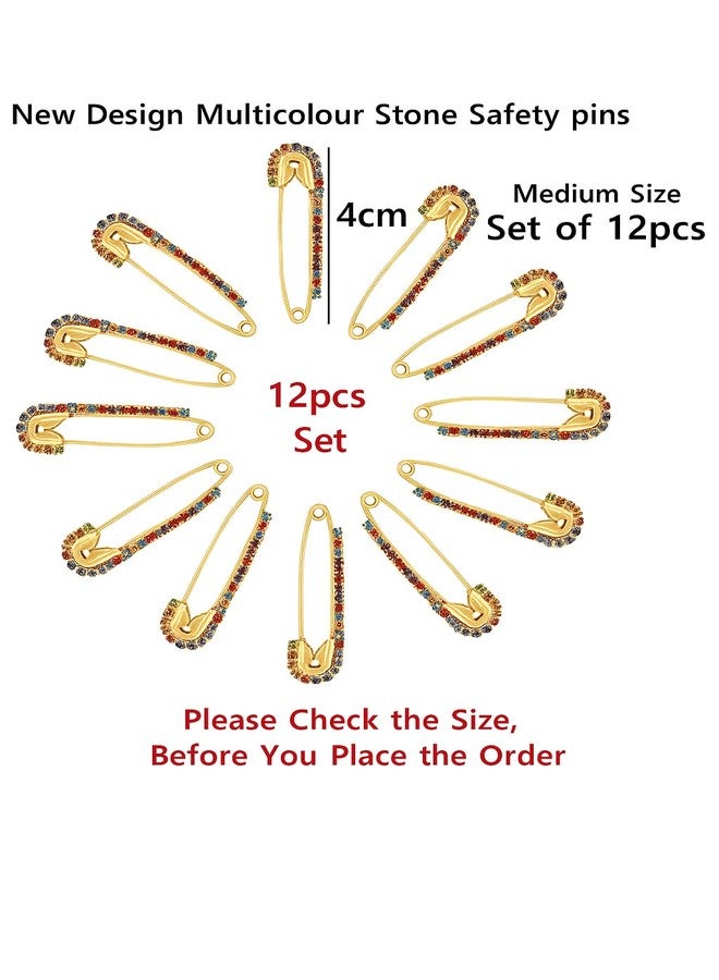 Fiable Collection Luxury Gold-Plated Multicolor Crystal Saree Pin Brooch for Women & Girls | Designer Rhinestone Saree Accessory | Stylish Saree Clip for Wedding & Festive Outfits - Image 4