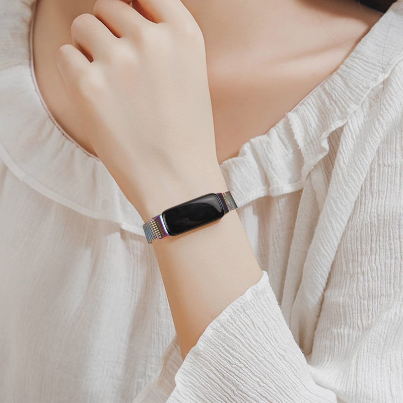 Vanjua for Fitbit Inspire 3 Bands Women Men, Stainless Steel Metal Mesh Loop Adjustable Magnetic Wristband Replacement Straps Compatible with Fitbit Inspire 3 Fitness Tracker (Colorful) - Image 4