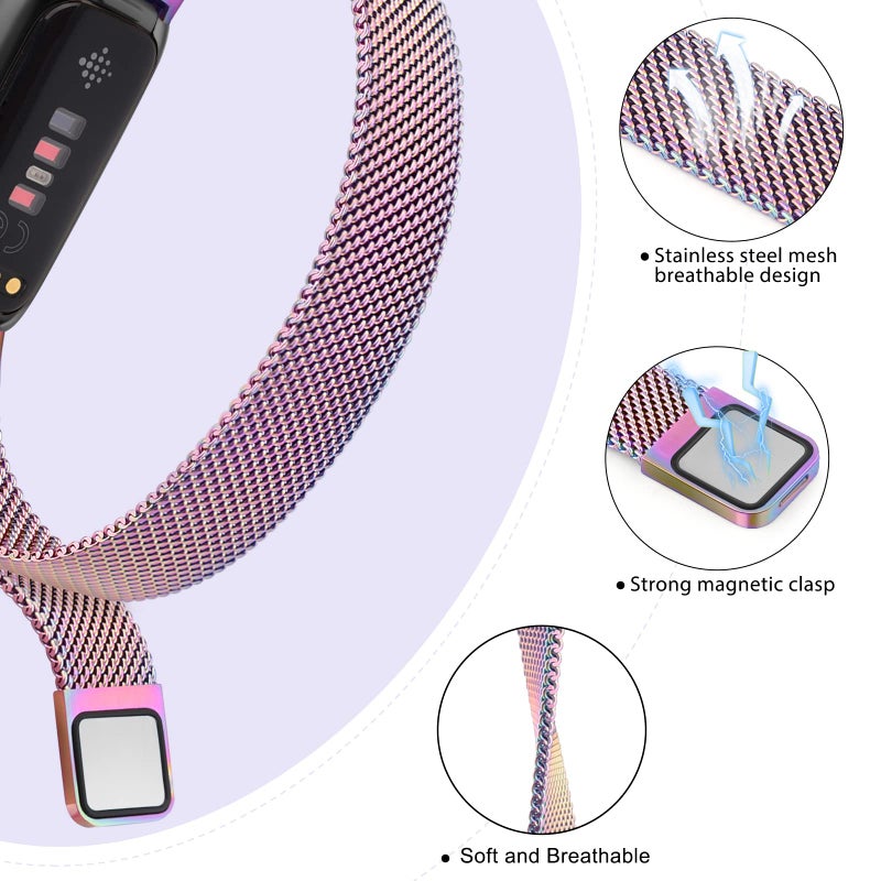 Vanjua for Fitbit Inspire 3 Bands Women Men, Stainless Steel Metal Mesh Loop Adjustable Magnetic Wristband Replacement Straps Compatible with Fitbit Inspire 3 Fitness Tracker (Colorful) - Image 3