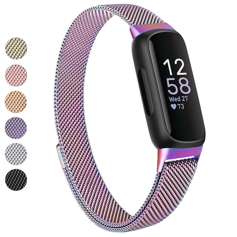 Vanjua for Fitbit Inspire 3 Bands Women Men, Stainless Steel Metal Mesh Loop Adjustable Magnetic Wristband Replacement Straps Compatible with Fitbit Inspire 3 Fitness Tracker (Colorful) - Image 1