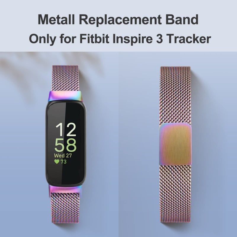 Vanjua for Fitbit Inspire 3 Bands Women Men, Stainless Steel Metal Mesh Loop Adjustable Magnetic Wristband Replacement Straps Compatible with Fitbit Inspire 3 Fitness Tracker (Colorful) - Image 2