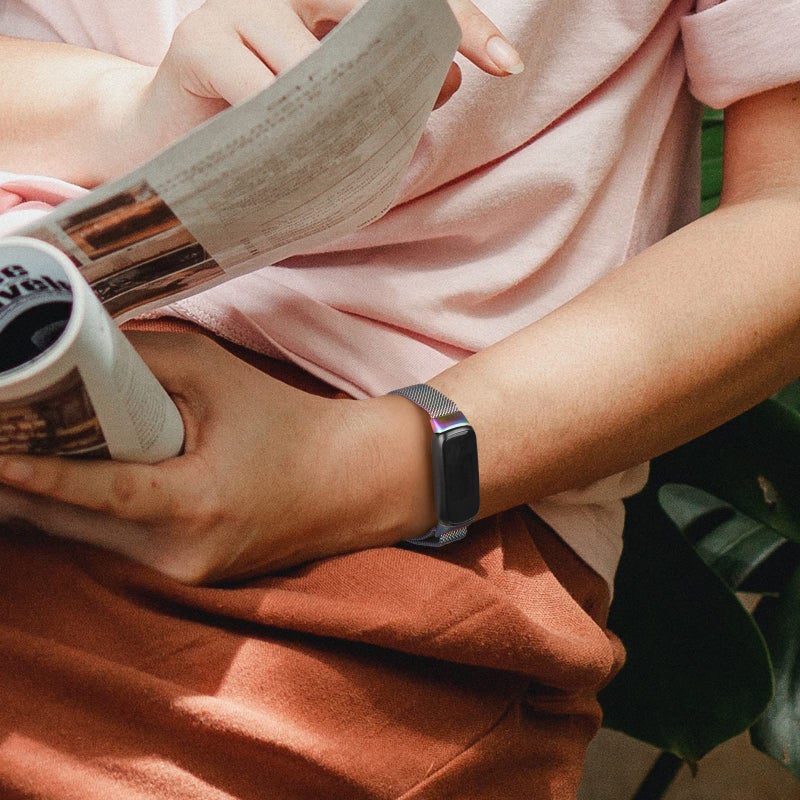 Vanjua for Fitbit Inspire 3 Bands Women Men, Stainless Steel Metal Mesh Loop Adjustable Magnetic Wristband Replacement Straps Compatible with Fitbit Inspire 3 Fitness Tracker (Colorful) - Image 5