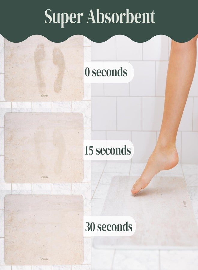 ROHKEX Stone Bath Mat Diatomaceous Earth Bath Mat (Beige) - Non-Slip, Absorbent, Quick-Dry, Easy-to-Clean for Bathroom & Shower - Soft Touch - Natural - 24x15 - Bathroom Accessories - Image 2