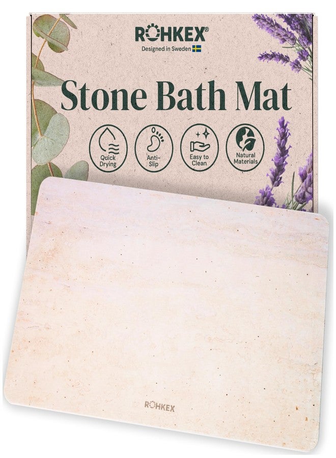 ROHKEX Stone Bath Mat Diatomaceous Earth Bath Mat (Beige) - Non-Slip, Absorbent, Quick-Dry, Easy-to-Clean for Bathroom & Shower - Soft Touch - Natural - 24x15 - Bathroom Accessories - Image 1