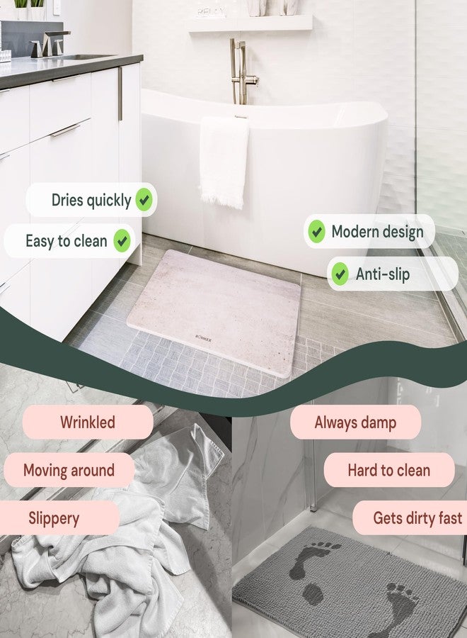 ROHKEX Stone Bath Mat Diatomaceous Earth Bath Mat (Beige) - Non-Slip, Absorbent, Quick-Dry, Easy-to-Clean for Bathroom & Shower - Soft Touch - Natural - 24x15 - Bathroom Accessories - Image 3