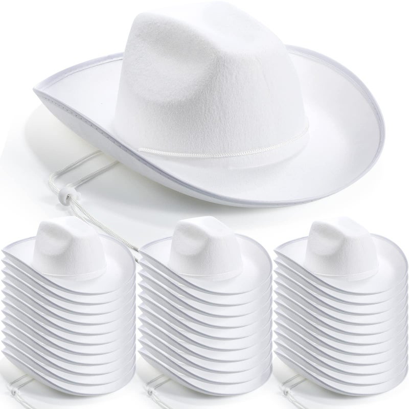 JaGely 22 Pcs White Cowboy Hat Western Plain Cowboy Hats with Adjustable Neck Draw String for Adult Wide Brim Plain Cowgirl Hat Cowboy Hat for Women Men Play Costumes