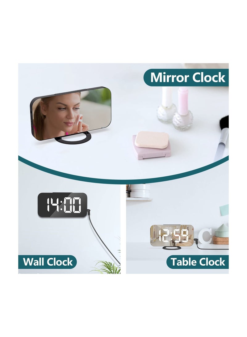 كابتن تيك Digital USB rechargeable Alarm Clock, Black Alarm Clock Bedside Non Ticking with Dimmable LED Display, Screen as Mirror - Image 2
