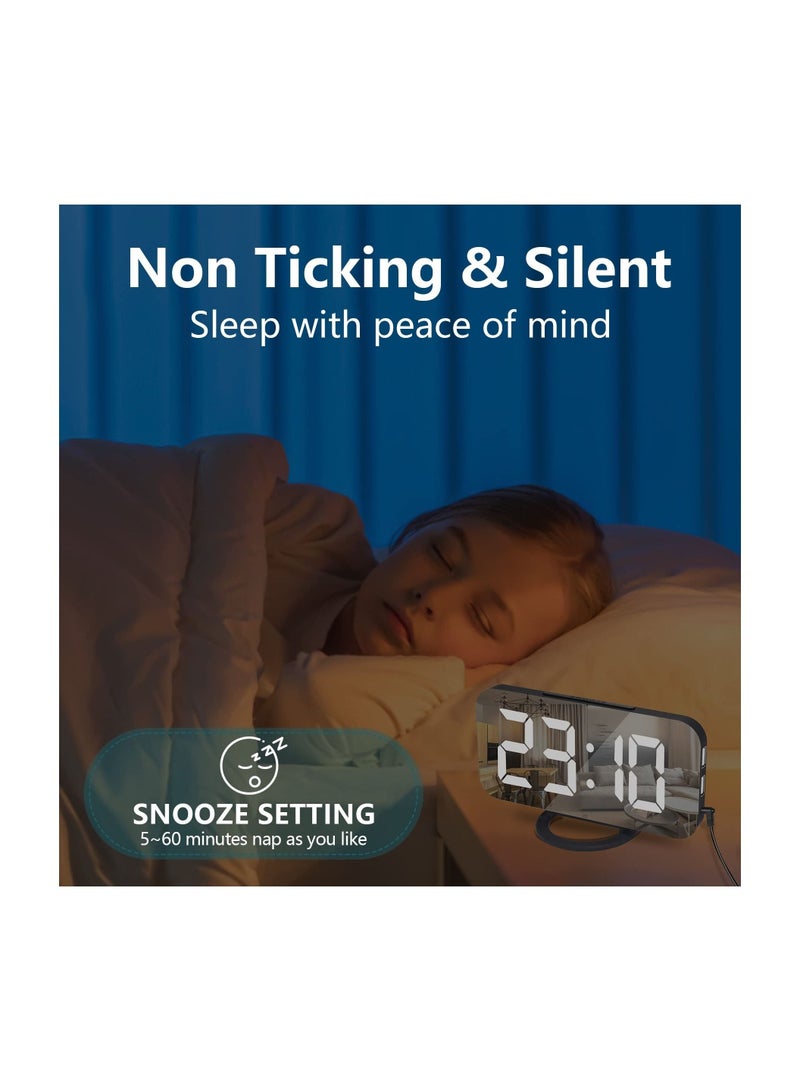 كابتن تيك Digital USB rechargeable Alarm Clock, Black Alarm Clock Bedside Non Ticking with Dimmable LED Display, Screen as Mirror - Image 3